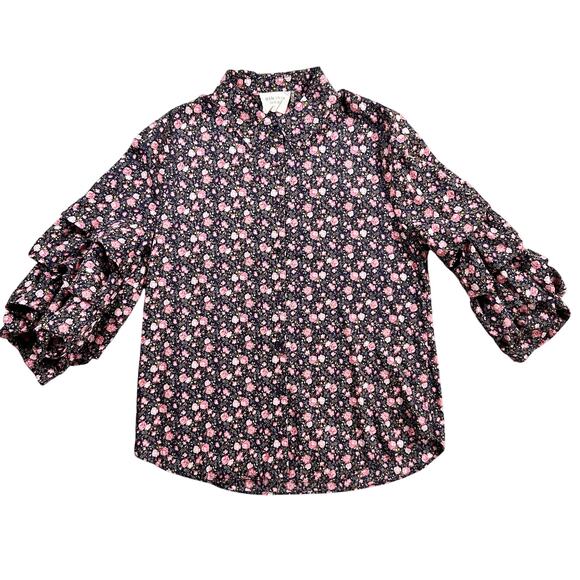 Hyacinth House Ruffle Sleeve Button Down Noah Blouse Size Large SOLD OUT - Picture 3 of 9